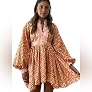 Roill Women A-Line Lace Loose. Baroque Button Down Long Sleeve Dressss.  #119